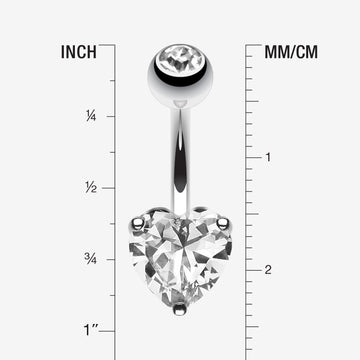 Detail View 1 of Classic Heart Sparkle Belly RIng-Clear Gem